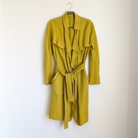 Zara Trafaluc Yellow Green Loose Fit Open Front Belt Trench Coat, size S - Picture 1 of 9